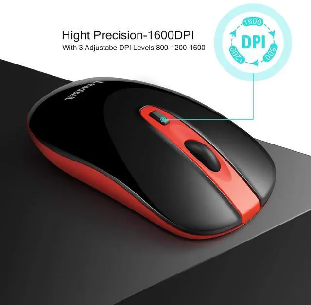 Alt view image 5 of 6 - LeadsaiL Wireless Computer Mouse, 2.4G Portable Slim USB Mouse, Silent Click Cordless Mouse 3 Adjustable Levels, 4 Buttons Laptop Mouse for Windows Mac PC Notebook