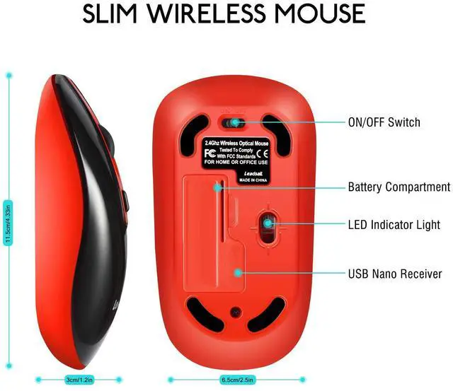 Alt view image 6 of 6 - LeadsaiL Wireless Computer Mouse, 2.4G Portable Slim USB Mouse, Silent Click Cordless Mouse 3 Adjustable Levels, 4 Buttons Laptop Mouse for Windows Mac PC Notebook