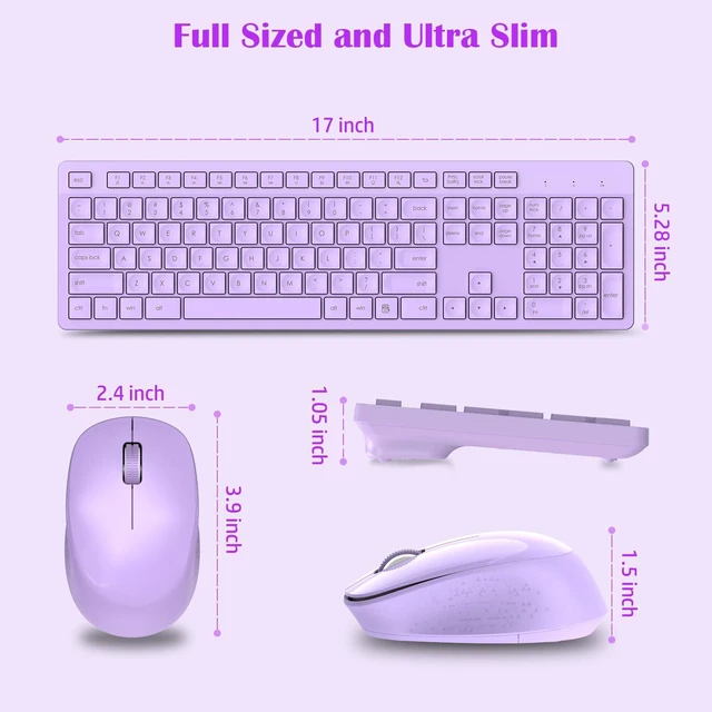 Alt view image 7 of 7 - LeadsaiL Purple Wireless Keyboard and Mouse Combo, Full-Sized Ergonomic Computer Keyboard, 2.4GHz USB Cordless Keyboard Silent Mouse Set, 12 FN Shortcuts for Windows MacOS Laptop Computer