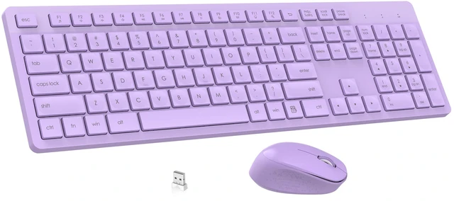 Main image of LeadsaiL Purple Wireless Keyboard and Mouse Combo, Full-Sized Ergonomic Computer Keyboard, 2.4GHz USB Cordless Keyboard Silent Mouse Set, 12 FN Shortcuts for Windows MacOS Laptop Computer