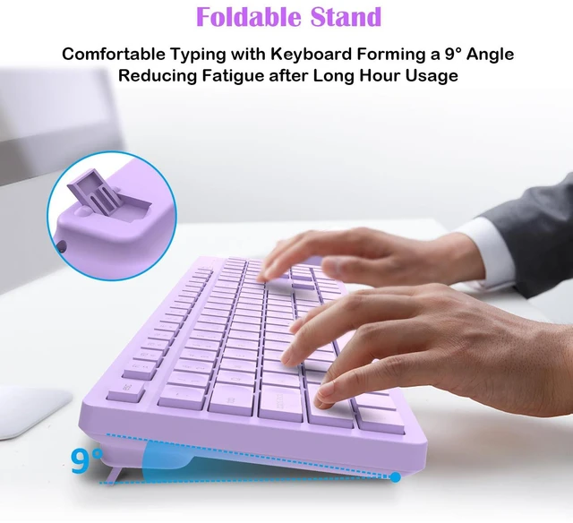 Alt view image 5 of 7 - LeadsaiL Purple Wireless Keyboard and Mouse Combo, Full-Sized Ergonomic Computer Keyboard, 2.4GHz USB Cordless Keyboard Silent Mouse Set, 12 FN Shortcuts for Windows MacOS Laptop Computer