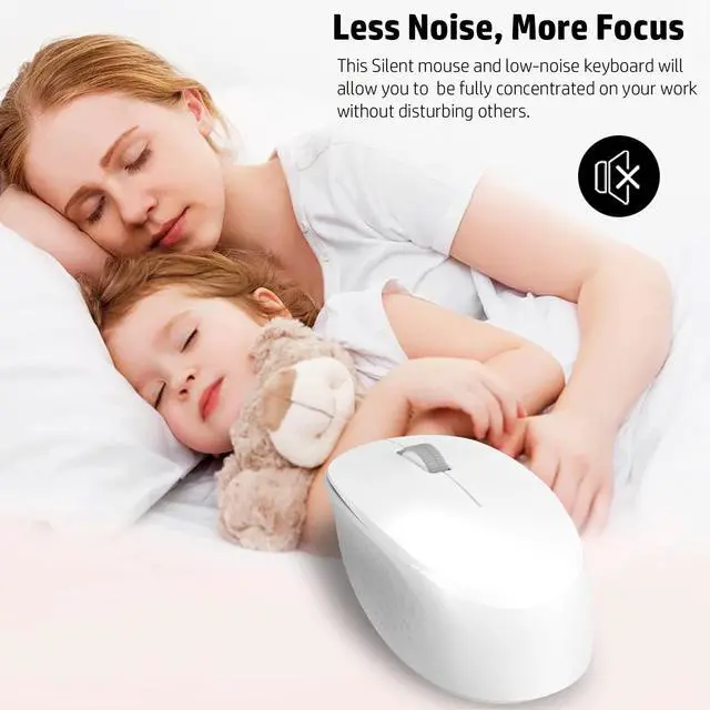 Alt view image 2 of 7 - LeadsaiL White Wireless Keyboard and Mouse Combo, Full-Sized Ergonomic Computer Keyboard, 2.4GHz USB Cordless Keyboard Silent Mouse Set, 12 FN Shortcuts for Windows MacOS Laptop Computer