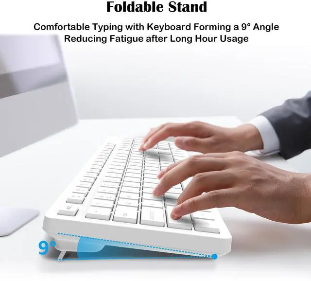 Alt view image 4 of 7 - LeadsaiL White Wireless Keyboard and Mouse Combo, Full-Sized Ergonomic Computer Keyboard, 2.4GHz USB Cordless Keyboard Silent Mouse Set, 12 FN Shortcuts for Windows MacOS Laptop Computer