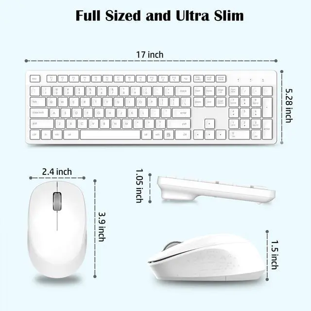 Alt view image 6 of 7 - LeadsaiL White Wireless Keyboard and Mouse Combo, Full-Sized Ergonomic Computer Keyboard, 2.4GHz USB Cordless Keyboard Silent Mouse Set, 12 FN Shortcuts for Windows MacOS Laptop Computer