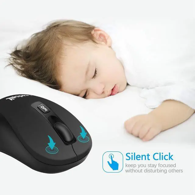 Alt view image 3 of 6 - LeadsaiL Wireless Computer Mouse, 2.4G Portable Slim Cordless Mouse Less Noise for Laptop Optical Mouse with 4 Buttons for Laptop, Desktop, MacBook