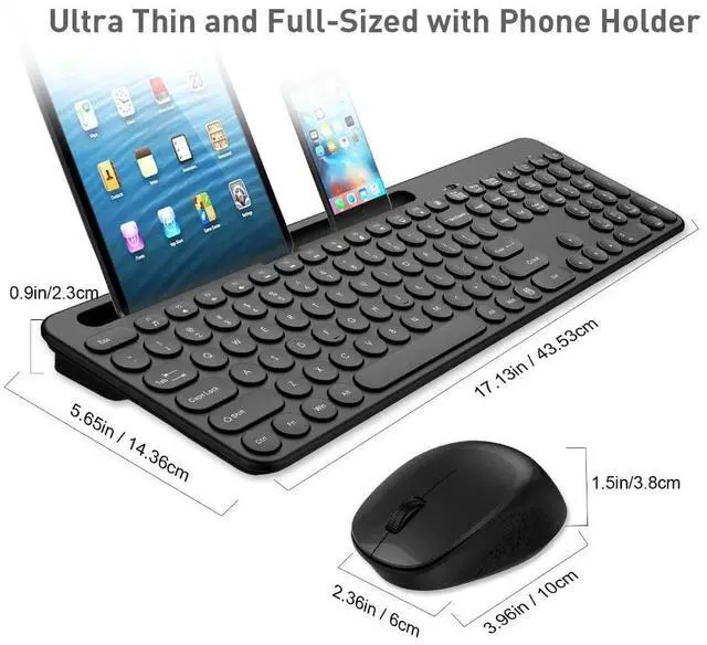 Alt view image 2 of 6 - LeadsaiL Wireless Keyboard and Mouse, Full-Sized Ergonomic Computer Keyboard with Phone Tablet Holder, 2.4GHz Silent Cordless Keyboard Mouse Set for Windows Laptop, PC, Desktop - Black