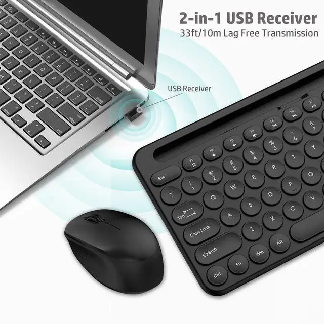 Alt view image 6 of 6 - LeadsaiL Wireless Keyboard and Mouse, Full-Sized Ergonomic Computer Keyboard with Phone Tablet Holder, 2.4GHz Silent Cordless Keyboard Mouse Set for Windows Laptop, PC, Desktop - Black