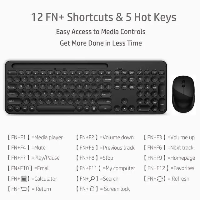 Alt view image 4 of 6 - LeadsaiL Wireless Keyboard and Mouse, Full-Sized Ergonomic Computer Keyboard with Phone Tablet Holder, 2.4GHz Silent Cordless Keyboard Mouse Set for Windows Laptop, PC, Desktop - Black