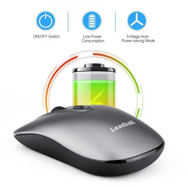 Alt view image 6 of 6 - LeadsaiL Rechargeable Wireless Computer Mouse, 2.4G Portable Slim Cordless Mouse Less Noise for Laptop Optical Mouse with 5 Adjustable DPI Levels USB Mouse for Laptop, Deskbtop, MacBook