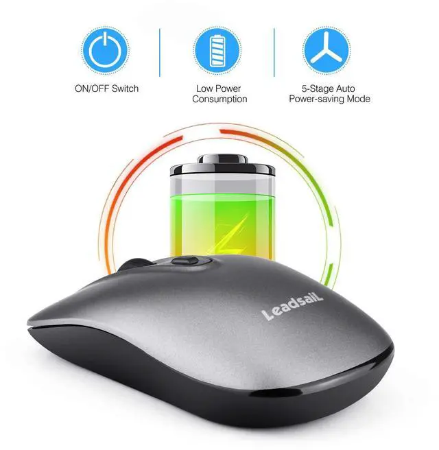 Alt view image 5 of 6 - LeadsaiL Wireless Computer Mouse, 2.4G Portable Slim USB Mouse, Silent Click Cordless Mouse 3 Adjustable Levels, 4 Buttons Laptop Mouse for Windows Mac PC Notebook