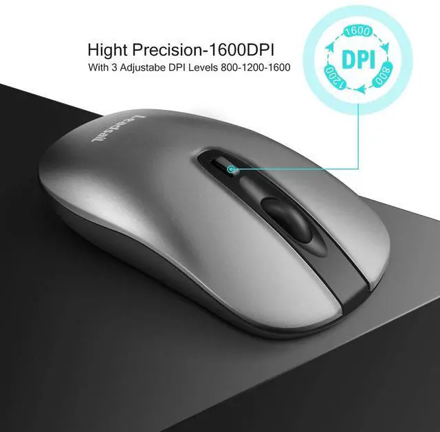 Alt view image 6 of 6 - LeadsaiL Wireless Computer Mouse, 2.4G Portable Slim USB Mouse, Silent Click Cordless Mouse 3 Adjustable Levels, 4 Buttons Laptop Mouse for Windows Mac PC Notebook