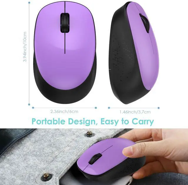 Alt view image 5 of 6 - LeadsaiL Wireless Mouse for Laptop, 2.4GHz Silent USB Mouse, Slim Optical Mouse with 3 Buttons, 1600 DPI, Works with Windows, Mac, Chrome OS, Linux - Black and Purple