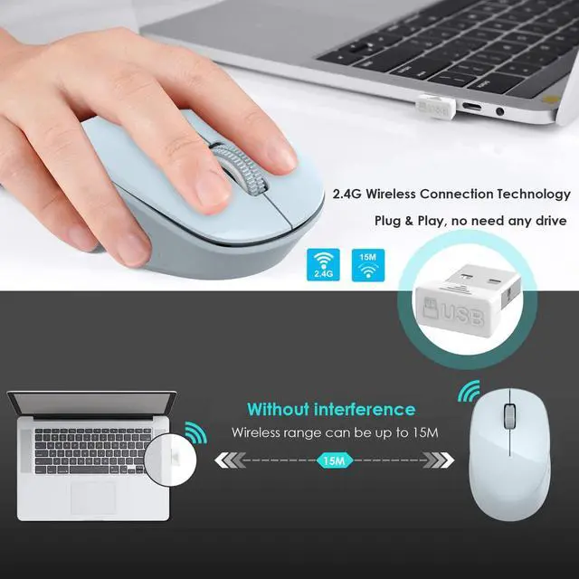 Alt view image 3 of 6 - LeadsaiL Wireless Mouse for Laptop, 2.4GHz Silent USB Mouse, Slim Optical Mouse with 3 Buttons, 1600 DPI, Works with Windows, Mac, Chrome OS, Linux