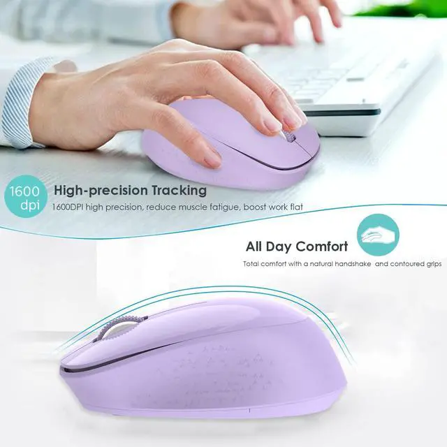 Alt view image 3 of 5 - Wireless Mouse for Laptop Ergonomic Computer Cordless Mice Portable Silent Optical Mouse with USB Receiver, 1600DPI for Laptop Windows Chromebook Mac Notebook Desktop (Purple)