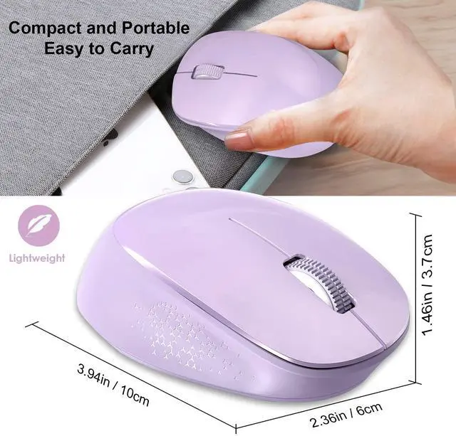 Alt view image 5 of 5 - Wireless Mouse for Laptop Ergonomic Computer Cordless Mice Portable Silent Optical Mouse with USB Receiver, 1600DPI for Laptop Windows Chromebook Mac Notebook Desktop (Purple)