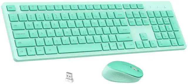 Main image of LeadsaiL K786 Wireless Keyboard and Mouse Combo, 2.4GHz Lag-Free Wireless, Full Size Ergonomic Keyboard Silent Mouse for Windows Mac PC Laptop, 12 FN Shortcuts, Long Battery Life - Mint Green