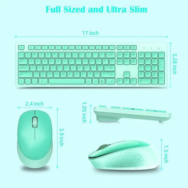 Alt view image 6 of 6 - LeadsaiL K786 Wireless Keyboard and Mouse Combo, 2.4GHz Lag-Free Wireless, Full Size Ergonomic Keyboard Silent Mouse for Windows Mac PC Laptop, 12 FN Shortcuts, Long Battery Life - Mint Green