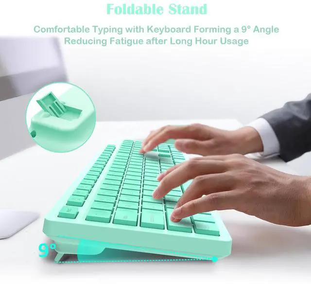 Alt view image 4 of 6 - LeadsaiL K786 Wireless Keyboard and Mouse Combo, 2.4GHz Lag-Free Wireless, Full Size Ergonomic Keyboard Silent Mouse for Windows Mac PC Laptop, 12 FN Shortcuts, Long Battery Life - Mint Green