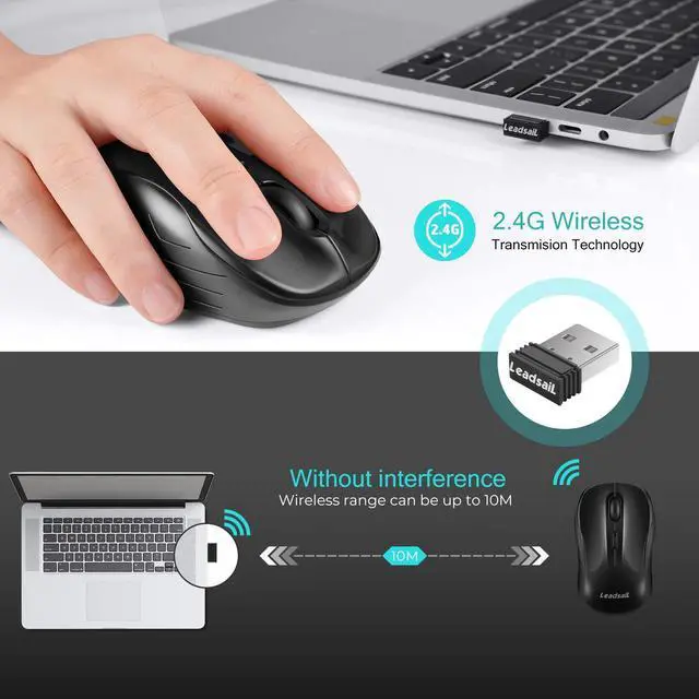 Alt view image 3 of 7 - LeadsaiL Wireless Mouse Silent 2.4G USB Computer Mouse Compact Optical Cordless Mouse Mini Quiet Wireless Mice, Noiseless, 4 Buttons, 3 Adjustable DPI Mobile Mouse for PC/Laptop/ Windows/Mac/Linux