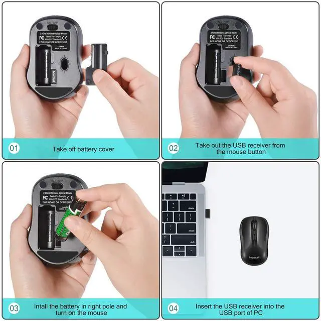 Alt view image 7 of 7 - LeadsaiL Wireless Mouse Silent 2.4G USB Computer Mouse Compact Optical Cordless Mouse Mini Quiet Wireless Mice, Noiseless, 4 Buttons, 3 Adjustable DPI Mobile Mouse for PC/Laptop/ Windows/Mac/Linux