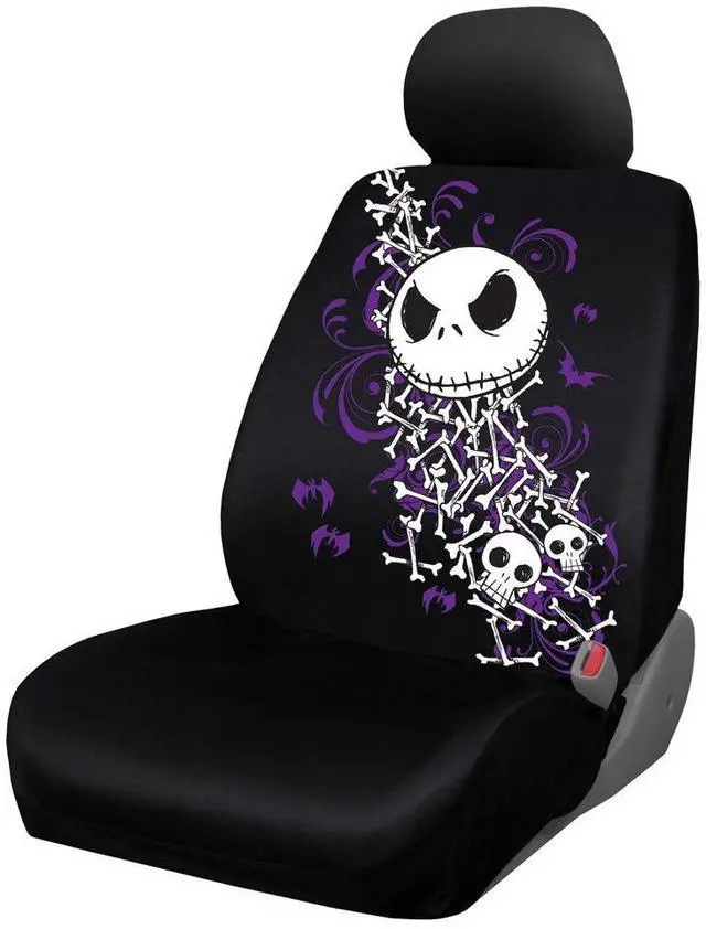 Alt view image 2 of 2 - Nightmare Before Christmas Jack Skellington Bones Disney Movie Cartoon Character Auto Car Truck SUV Vehicle Low Back Front Bucket Seat Covers - Pair