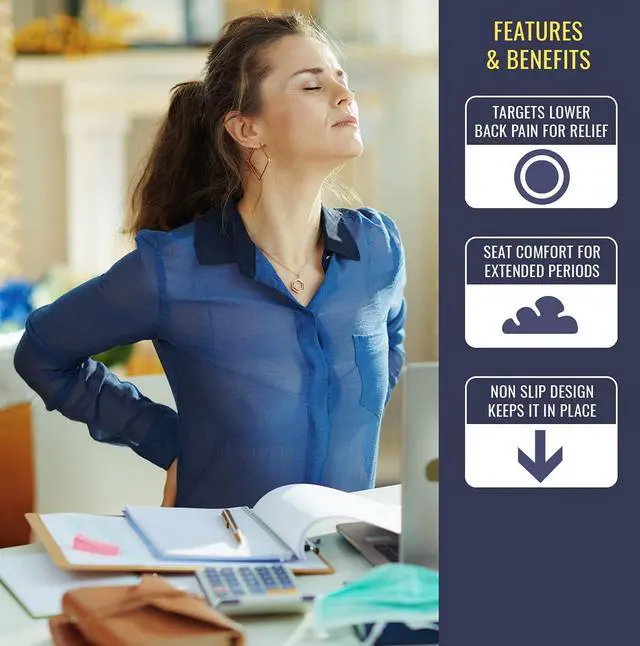 Alt view image 2 of 6 - Breathable Ergonomic Wedge Car Seat Cushion & Office Chair Support Comfortable Pressure-Relief Pad for Back & Tailbone Pain Ideal for Long Sitting, Posture Corrector Firm