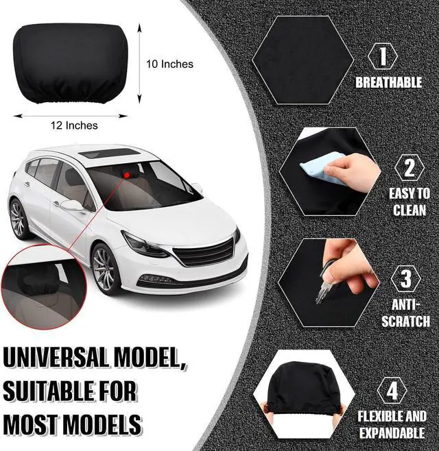 Alt view image 2 of 5 - Yupbizauto Universal Headrest Covers for Cars & Trucks - Solid Black Polyester with Foam Backing - Set of 2 Durable, Stylish Headrest Protectors for Most Vehicle Models - Easy to Install