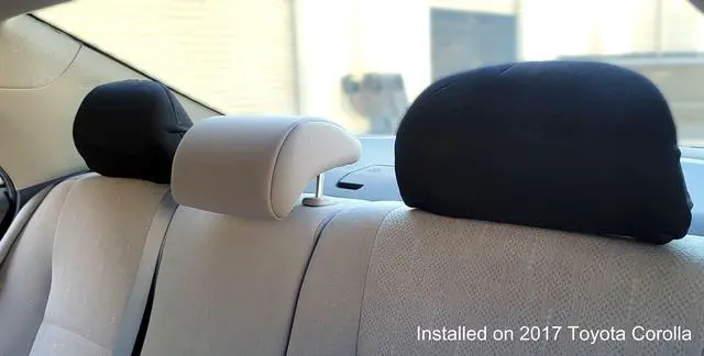 Alt view image 4 of 5 - Yupbizauto Universal Headrest Covers for Cars & Trucks - Solid Black Polyester with Foam Backing - Set of 2 Durable, Stylish Headrest Protectors for Most Vehicle Models - Easy to Install