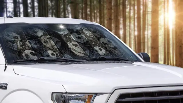 Alt view image 2 of 6 - Plasticolor 003855R01 Nightmare Before Christmas Jack Skellington Face Logo Black Foil Finish Car Truck or SUV Front Windshield Sunshade Bundle Set