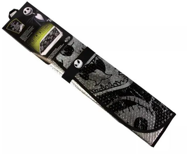 Alt view image 5 of 6 - Plasticolor 003855R01 Nightmare Before Christmas Jack Skellington Face Logo Black Foil Finish Car Truck or SUV Front Windshield Sunshade Bundle Set