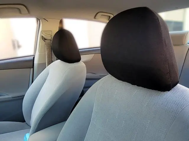 Alt view image 3 of 5 - Yupbizauto Universal Headrest Covers for Cars & Trucks - Solid Black Polyester with Foam Backing - Set of 2 Durable, Stylish Headrest Protectors for Most Vehicle Models - Easy to Install