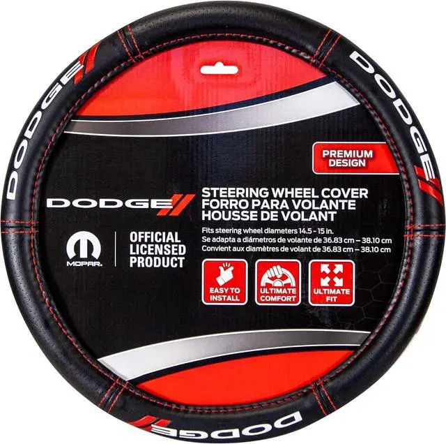 Alt view image 2 of 5 - Plasticolor Dodge Steering Wheel Cover Bundle Set  Premium Deluxe High-Contrast Stitching, Non-Slip Grip, Universal Fit for Cars, Trucks & SUVs