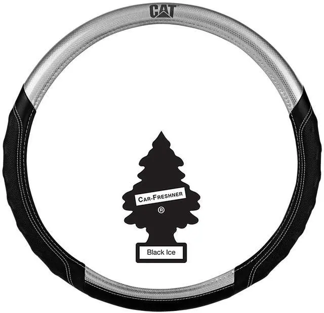 Main image of Car Steering Wheel Cover, Extra Large 18 inch Size, Black and Metallic Silver Design Steering Wheel Cover for RV Semi Truck Big Rig Trucker + Air Freshener Bundle
