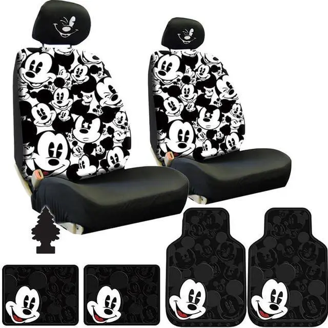 Main image of New Yupbizauto Car Accessories Bundle Set Disney Mickey Mouse Design Low Back Seat Covers Heavy Duty Floor Mats Embroidery Headrest Covers Universal Fit for Cars,Trucks, SUVs for Men, Women