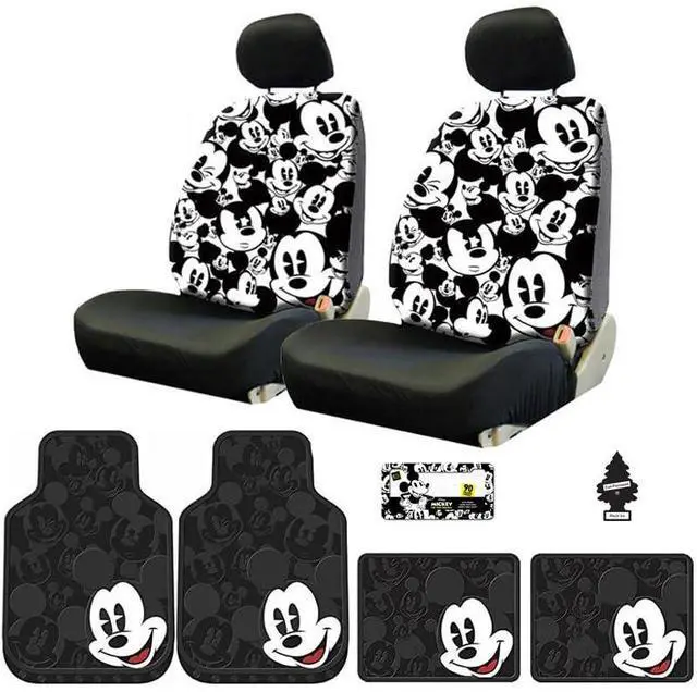 Main image of 8 Pieces Bundle Disney Mickey Mouse Design Low Back Car Seat Covers Heavy Duty Floor Mats Accessories Bundle Set