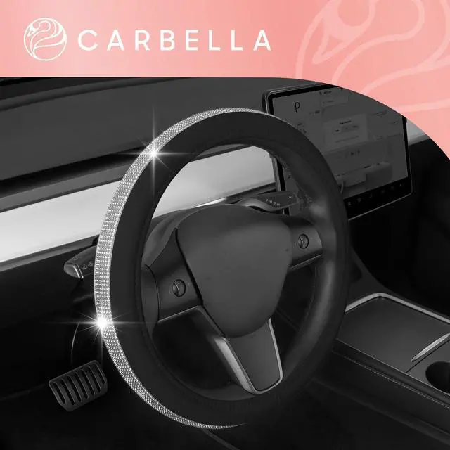 Alt view image 2 of 6 - Bling Silver Glitter Diamond Leather Steering Wheel Cover with 9 Rows Crystal Rhinestones, Fits Wheels 14.5-15 inch for Women/Girls
