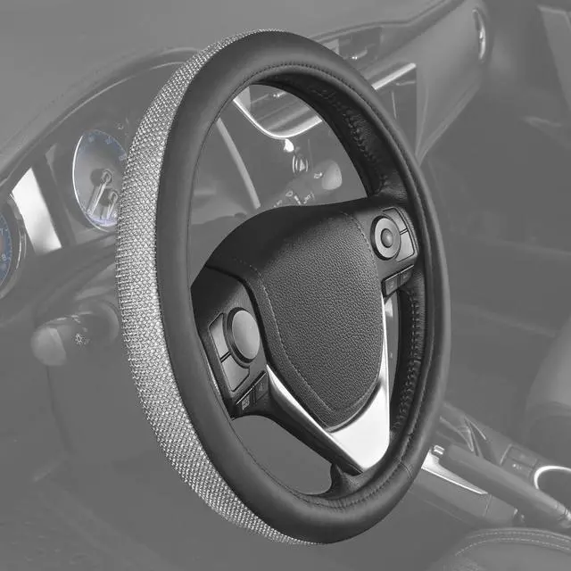Alt view image 4 of 6 - Bling Silver Glitter Diamond Leather Steering Wheel Cover with 9 Rows Crystal Rhinestones, Fits Wheels 14.5-15 inch for Women/Girls