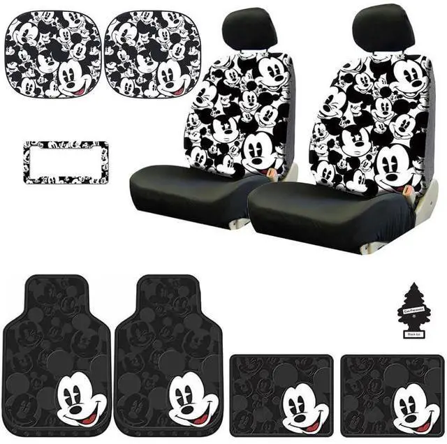 Main image of Yupbizauto Disney Mickey Mouse Design Low Back Car Seat Covers Spring Shades Floor Mats License Plate Frame Accessories Set with Air Freshener