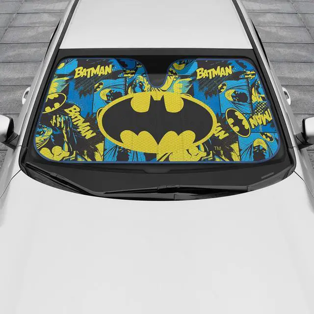 Alt view image 3 of 5 - BDK Warner Bros DC Comics Classic Batman Car Window Shades - Accordion Folding Windshield Sun Shade - Double Bubble 58 x 27 in - Keeps Vehicle Cool, Protects from Sun Damage UV Block Car Accessories