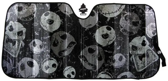 Main image of Plasticolor 003855R01 Nightmare Before Christmas Jack Skellington Face Logo Black Foil Finish Car Truck or SUV Front Windshield Sunshade Bundle Set