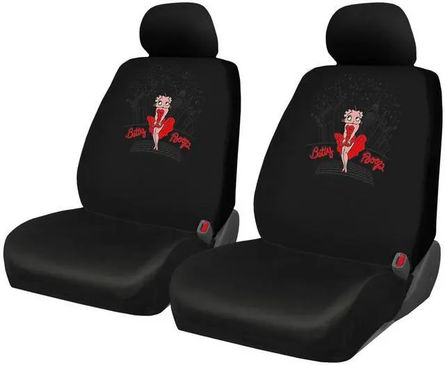 Alt view image 2 of 4 - Platicolors Betty Boop Skyline Design Car Accessories Set New Seat Covers, Front and Rear Rubber Mats, Steering Wheel Cover Air Freshener Stylish Protection for Cars SUVs Trucks & Vans