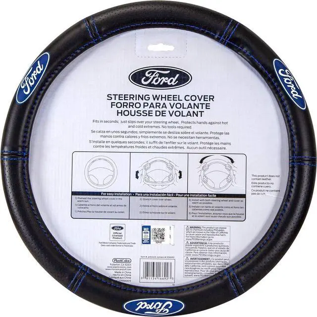 Alt view image 2 of 5 - Plasticolor Ford Steering Wheel Cover Bundle Set  Premium Deluxe High-Contrast Stitching, Non-Slip Grip, Universal Fit for Cars, Trucks & SUVs