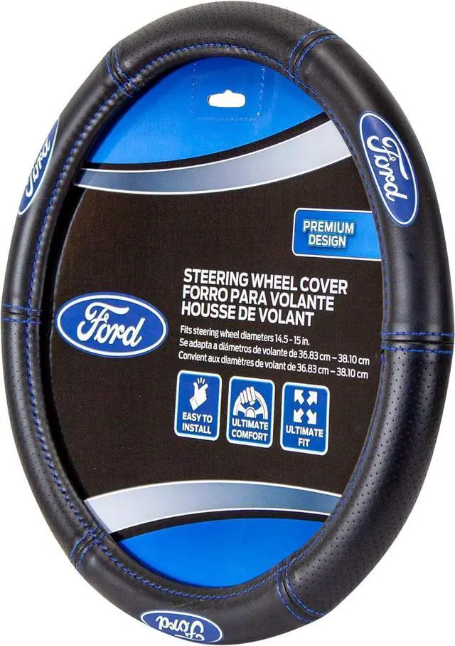 Alt view image 4 of 5 - Plasticolor Ford Steering Wheel Cover Bundle Set  Premium Deluxe High-Contrast Stitching, Non-Slip Grip, Universal Fit for Cars, Trucks & SUVs