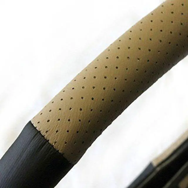 Alt view image 2 of 2 - NEW RACING STYLE 2 TONE LEAHTERETTE CAR TRUCK STEERING WHEEL COVER WITH SHOULDER PADS (BLACK/TAN)