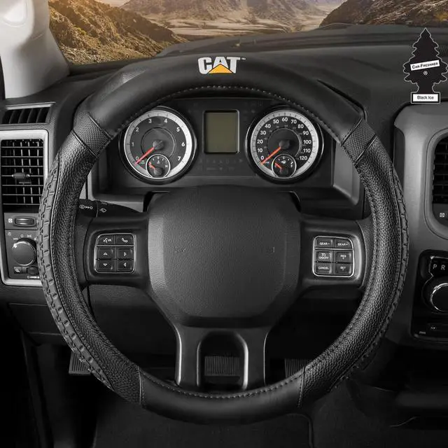 Main image of Caterpillar Car Steering Wheel Cover, Large 16 inch Size, Tire Tread Inspired Traction Grip Design, Black Steering Wheel Cover for Car Auto Truck Van SUV Bundle