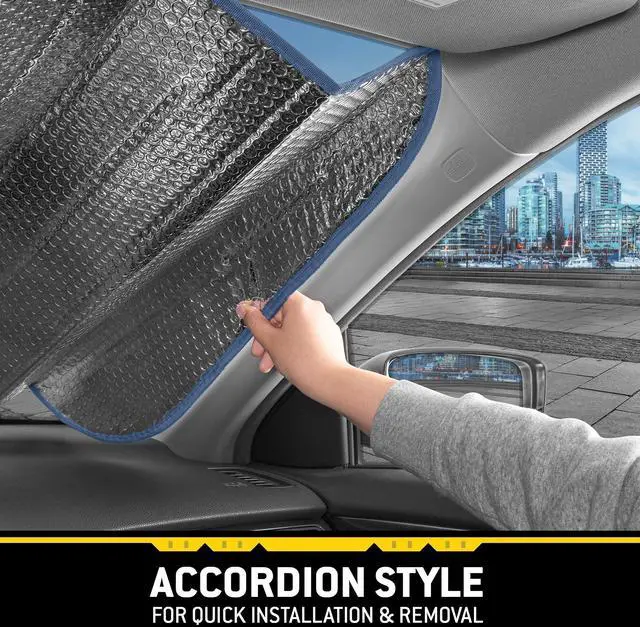 Alt view image 4 of 5 - BDK Warner Bros DC Comics Classic Batman Car Window Shades - Accordion Folding Windshield Sun Shade - Double Bubble 58 x 27 in - Keeps Vehicle Cool, Protects from Sun Damage UV Block Car Accessories