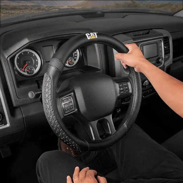 Alt view image 3 of 6 - Caterpillar Car Steering Wheel Cover, Large 16 inch Size, Tire Tread Inspired Traction Grip Design, Black Steering Wheel Cover for Car Auto Truck Van SUV Bundle