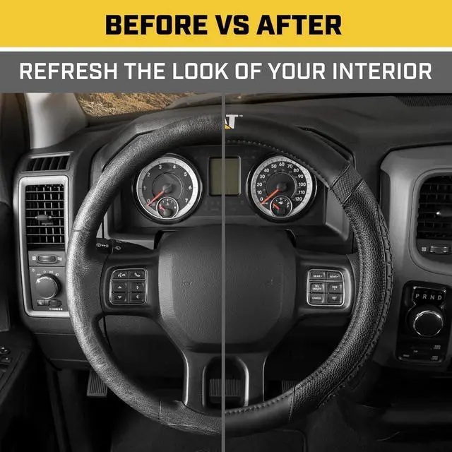 Alt view image 5 of 6 - Caterpillar Car Steering Wheel Cover, Large 16 inch Size, Tire Tread Inspired Traction Grip Design, Black Steering Wheel Cover for Car Auto Truck Van SUV Bundle