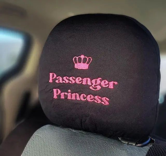 Alt view image 2 of 5 - Yupbizauto New Black Fabric Passenger Princess Design Car Truck SUV Van Seat Headrest Cover Fit for Cars Vans Trucks - One Piece (Passenger Princess)