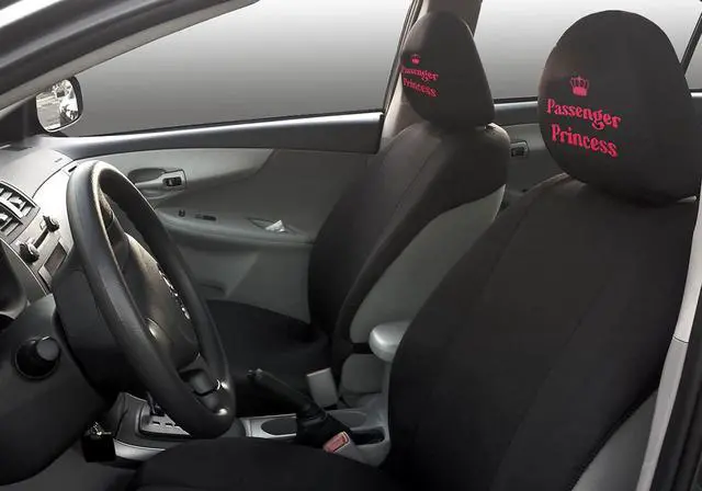 Alt view image 3 of 5 - Yupbizauto New Black Fabric Passenger Princess Design Car Truck SUV Van Seat Headrest Cover Fit for Cars Vans Trucks - One Piece (Passenger Princess)